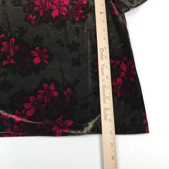 Ann Taylor Womens Velvet Blouse Floral Flared Short Sleeve Boat Neck PS Petites - Picture 5 of 11